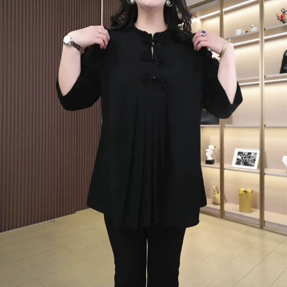 2025 Летний свободный большой размер тонкий дикий новый кружевной ретро премиум рубашка топ толстая мама MM девушка