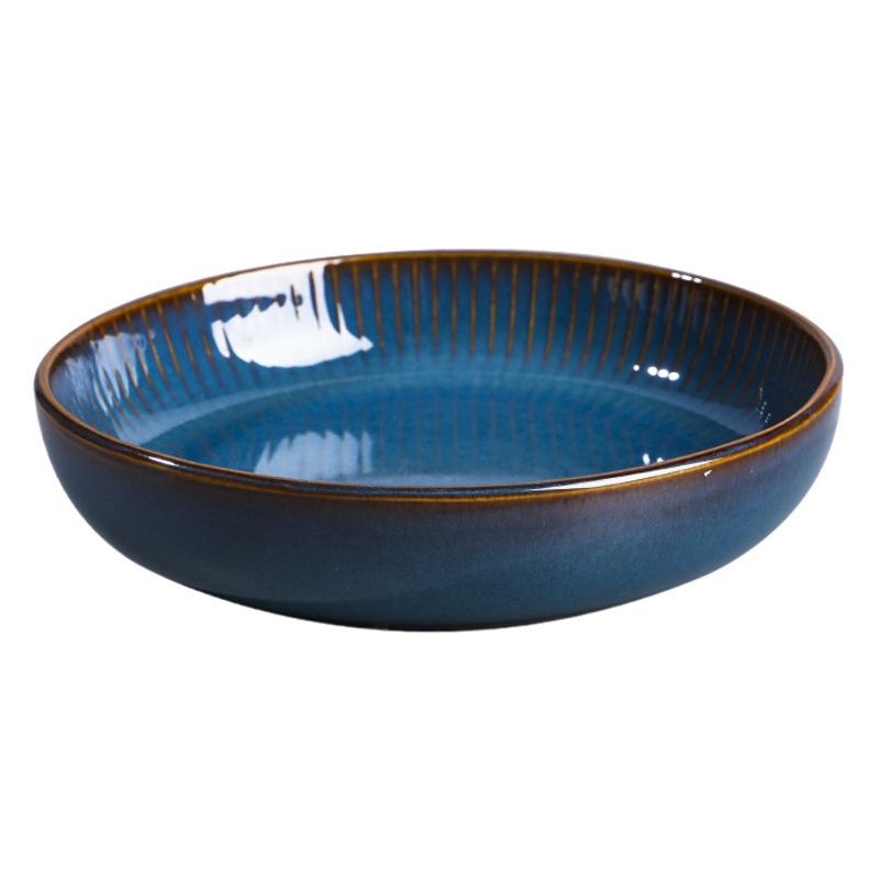 Tazón de sopa de vajilla de cerámica de estilo occidental tazón de fideos instantáneos tazón de arroz de disco creativo patrón azul combinación traje en stock al por mayor