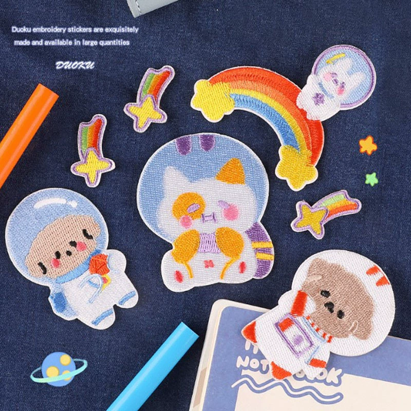 Cartoon rainbow astronaut, self-adhesive hat, bag, pack, sticker, with embroidery