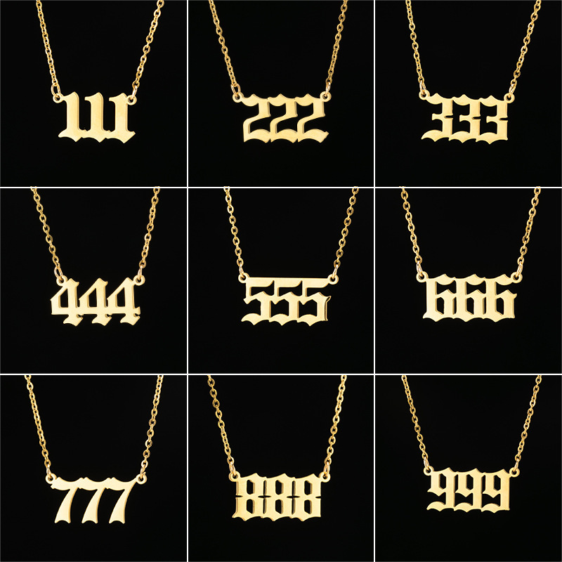 Cross-Border New Angel Number Necklace Women's Ins Number 000-999 Stainless Steel Number Pendant Clavicle Chain Wholesale Cross-Border New Angel Number Necklace Women's Ins Number 000-999 Stainless Steel Number Pendant Clavicle Chain Wholesale