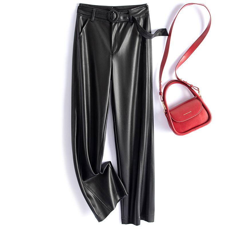 2026 Spring and Autumn New Haining Leather Pants for Women High Waist Straight Long Pants Loose Slimming Narrow Wide-Leg Pants Casual Trendy Pants 2026 Spring and Autumn New Haining Leather Pants for Women High Waist Straight Long Pants Loose Slimming Narrow Wide-Leg Pants Casual Trendy Pants