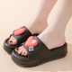 New Thick Bottom Slippers Women's Summer Indoor Korean Style Fashionable Love Home High Heel Slippers Bathroom Non-slip Outer Wear