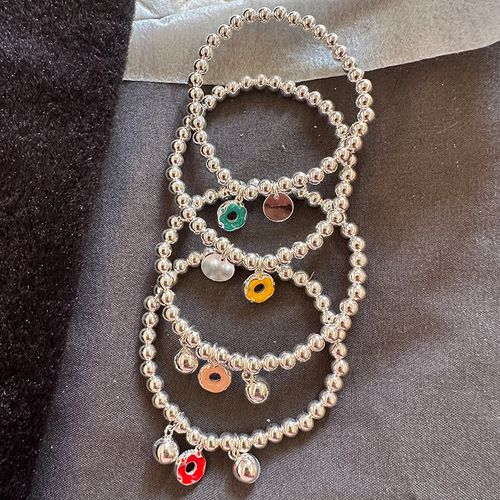 Baby Hand Chain S925 Silver Colorful Donut Bell Engraved Bracelet 4MM Parent-Child Series Children Pure Silver Bead Necklace