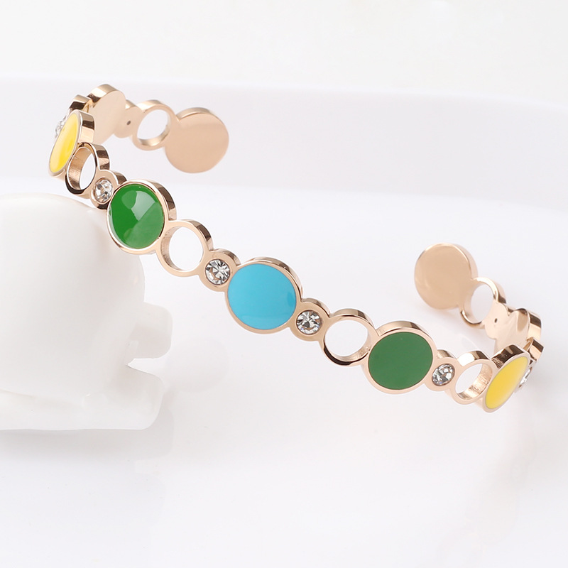 Fashion C Shape Stainless Steel Plating Rhinestones Bangle 1 Piece