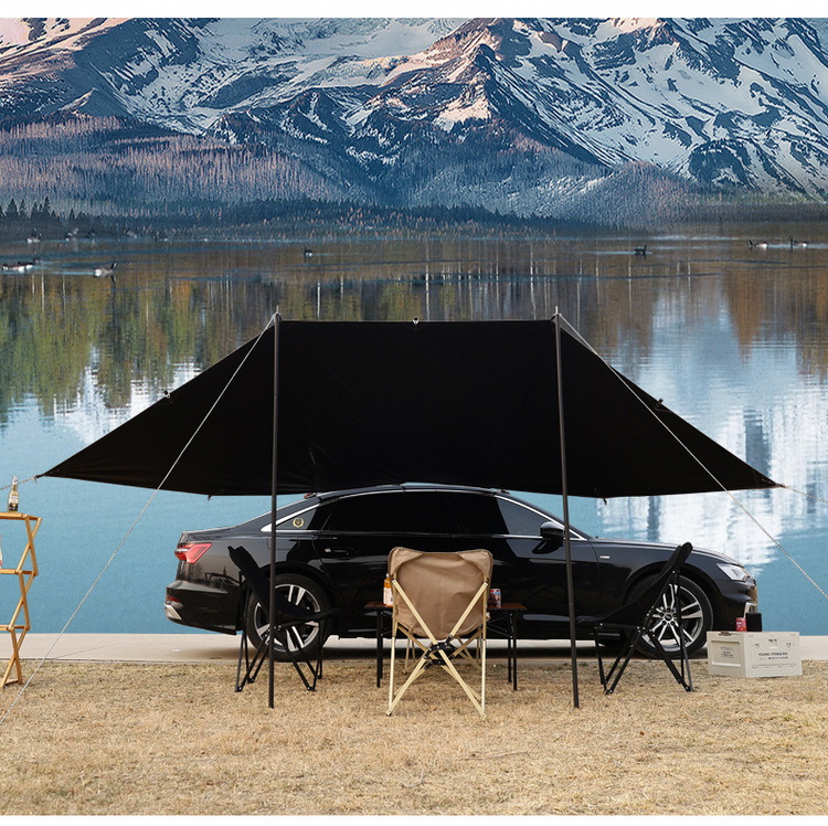Car Rear Quick-Open Canopy Outdoor Camping Tent Sunshade Canopy Car Side Black Glue Sun Protection Rainproof Silver-Coated Canopy Pole