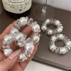 ファッション高級感太めパール電話線ヘアーリング透明目玉髪紐傷なし髪珠皮筋髪飾り女