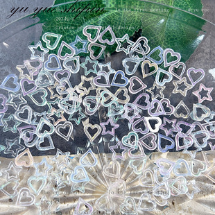 Ice through fine flash hollow love five-pointed star nail accessories mixed three-dimensional resin accessories diy nail art material bag