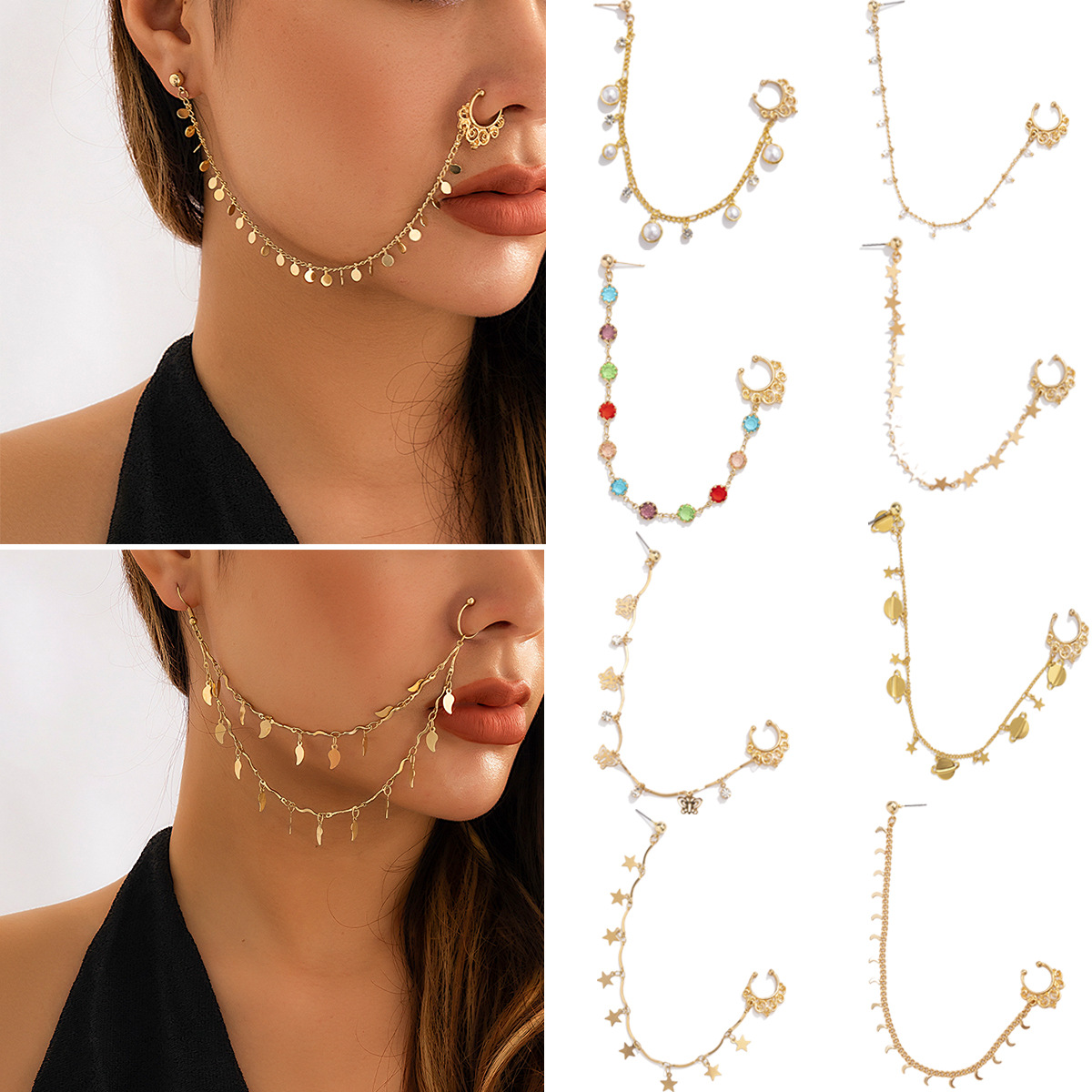 European and American jewelry, ethnic style, Su style, no punching nose studs, nose accessories, sweet and cool earrings, puncture nose rings_voghion.com