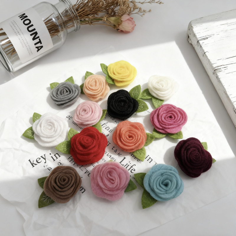 Double 11 Hot Item: Non-Woven Fabric Rolled Roses with Leaves Corsage DIY Handmade Flower Clothing Accessories for Bags