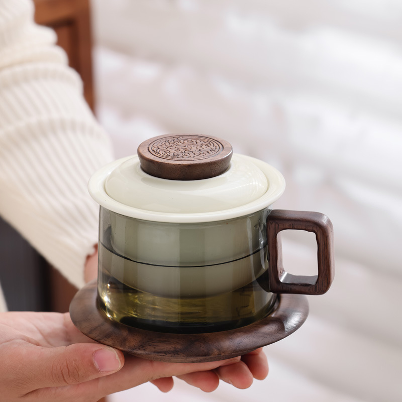 Taza de café de vidrio original Taza de café de cerámica con platos de impresión comercial LOGO