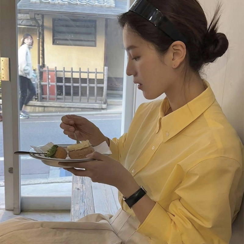 Cuff Embroidered Shirt, Solid Color Top, Spring Women's Cotton Shirt, Dongdaemun Design, G*D Korean Style