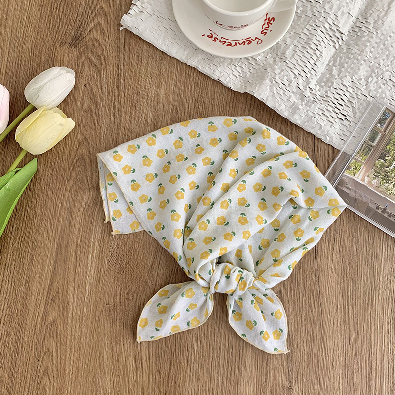 55 pañuelo japonés de algodón y lino, bufanda de seda floral de todo fósforo de verano y otoño, bufanda cuadrada pequeña con cuello, bufanda decorativa fresca fina para mujer
