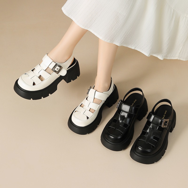 Sandal đế dày nữ phong cách Hàn Quốc quai chữ V tôn dáng — KN27 màu đen