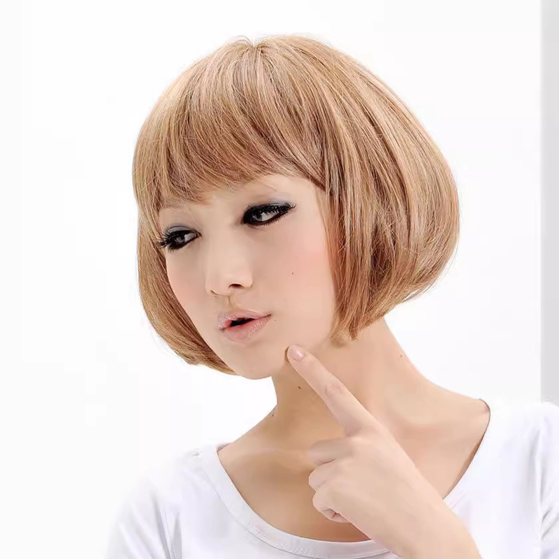 Cross-Border celebrity wig women's short curly hair pear flower head neat bangs bobo bobo head fluffy fashion wig women