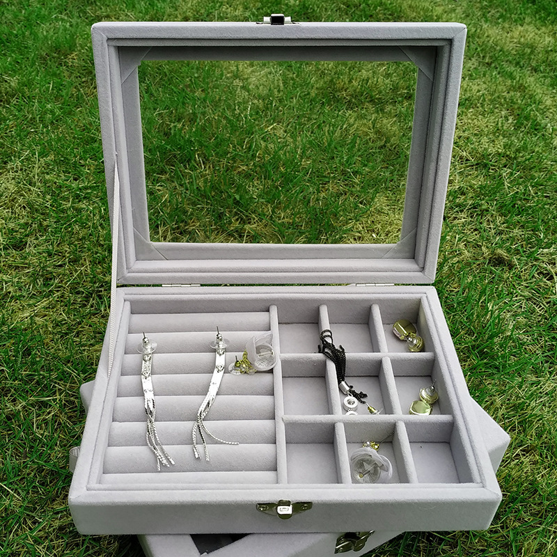 Nueva caja de joyería transparente collar anillo pulsera caja de almacenamiento hogar portátil de escritorio organizador caja de joyería al por mayor