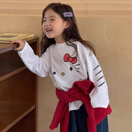 儿童秋季长袖甜美韩版休闲宽松卡通印花圆领套头T恤女童百搭上衣