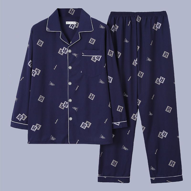 100% algodón pijamas de los hombres de primavera y otoño de manga larga traje de dos piezas más el tamaño suelto de la Juventud de los hombres homewear Delgado
