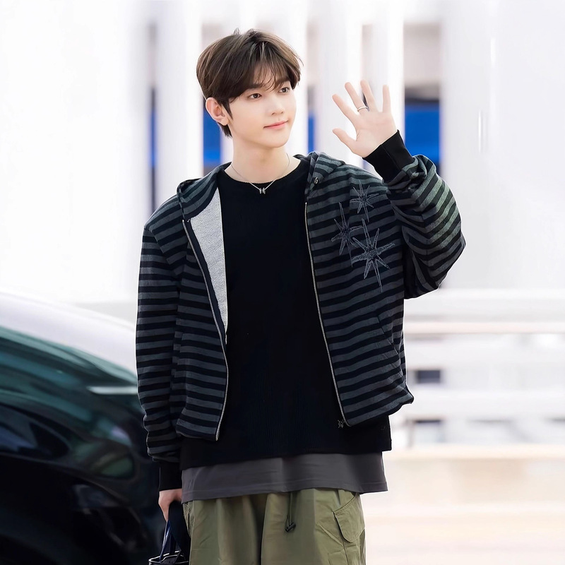 Korean Version of Untitled Star Stripesd Zipper Hooded Sweatshirt Zhang Hao Maeda Riku Same Style Jacket for Men and Women