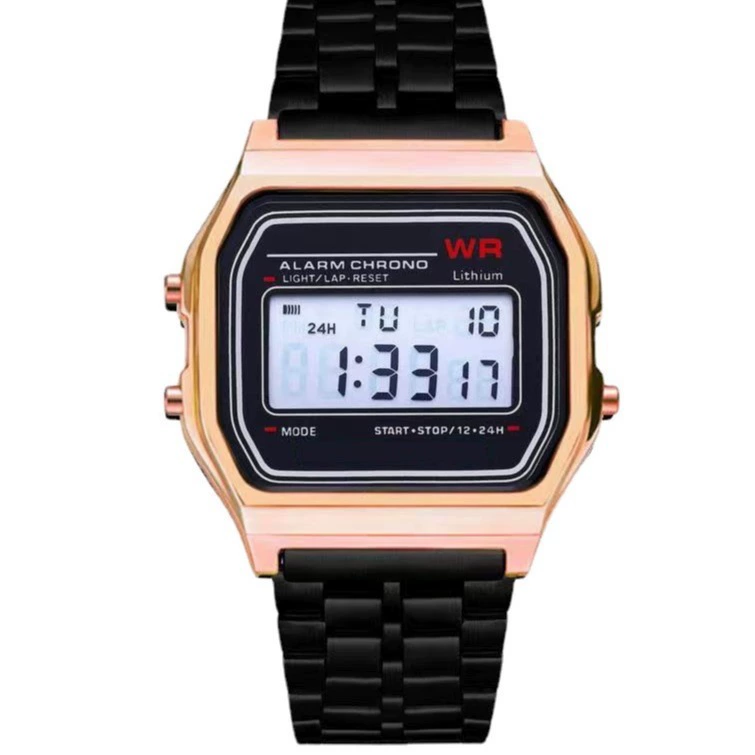Умные часы Digital Watch 91W, браслет из нержавеющей стали, светодиодная подсветка, узкий дисплей 24 ч (Gold/Silver)