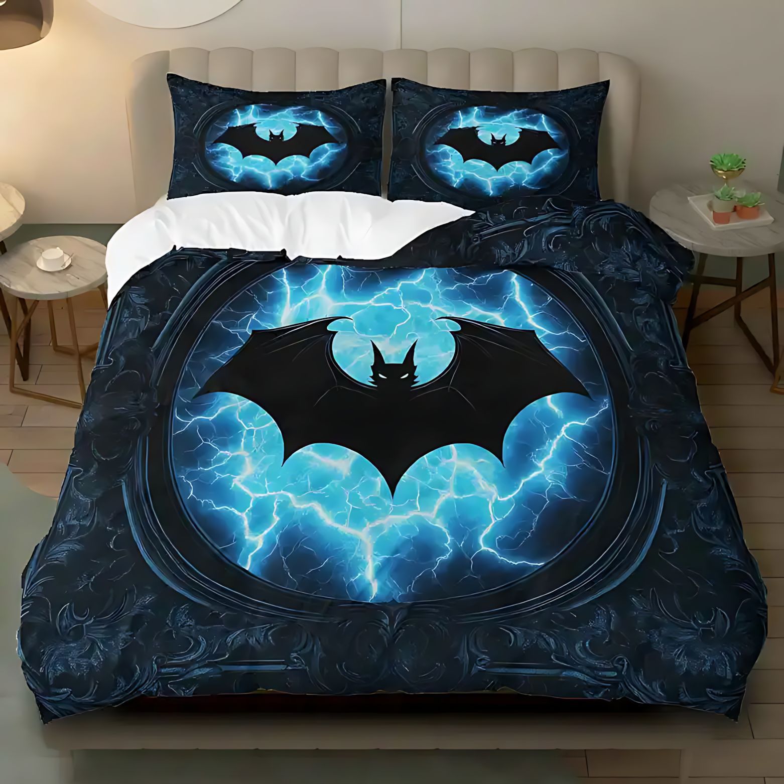 TEMU / JIT nuevo producto transfronterizo azul murciélago molido de alta definición impresión digital colcha colcha