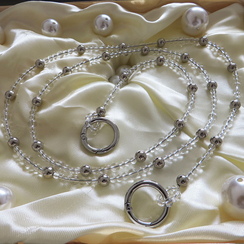 diy包包改造配件水晶包链细链条替换透明珠子斜挎长背带银色包带