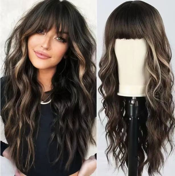AliExpress ヨーロッパとアメリカの貿易ウィッグ女性のための前髪ブラウンロングカーリーヘアビッグウェーブウィッグヘッドギアサポート外国代理店|undefined