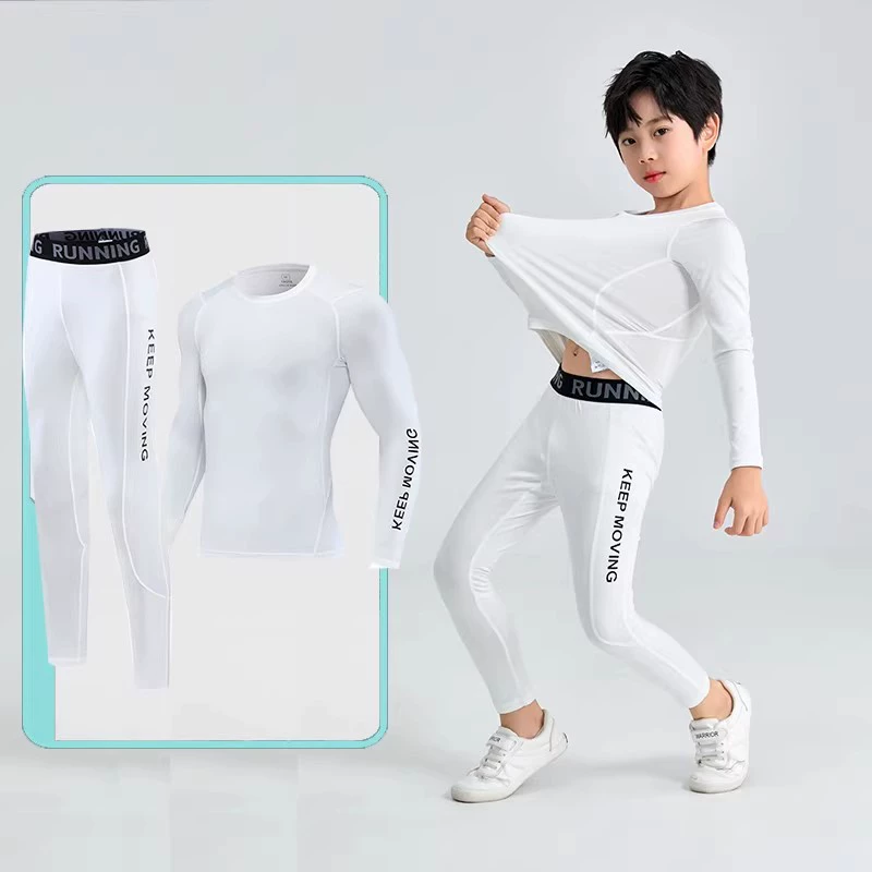 Children's fleece basketball football sports suit for training for gym, quick dry long-sleeve, tight, for running