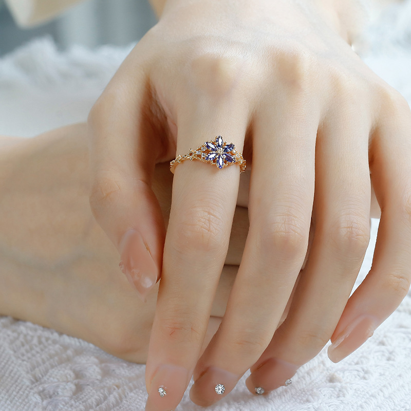 925 Sterling Silver Material 925 Sterling Silver Zircon Flower Rings