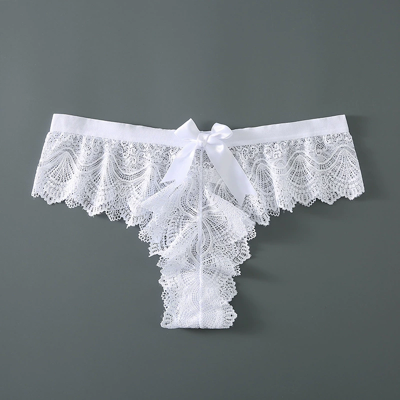 Lace Bow Mid-Rise Women's Briefs, Breathable Sexy Panties, European Style, L–4XL