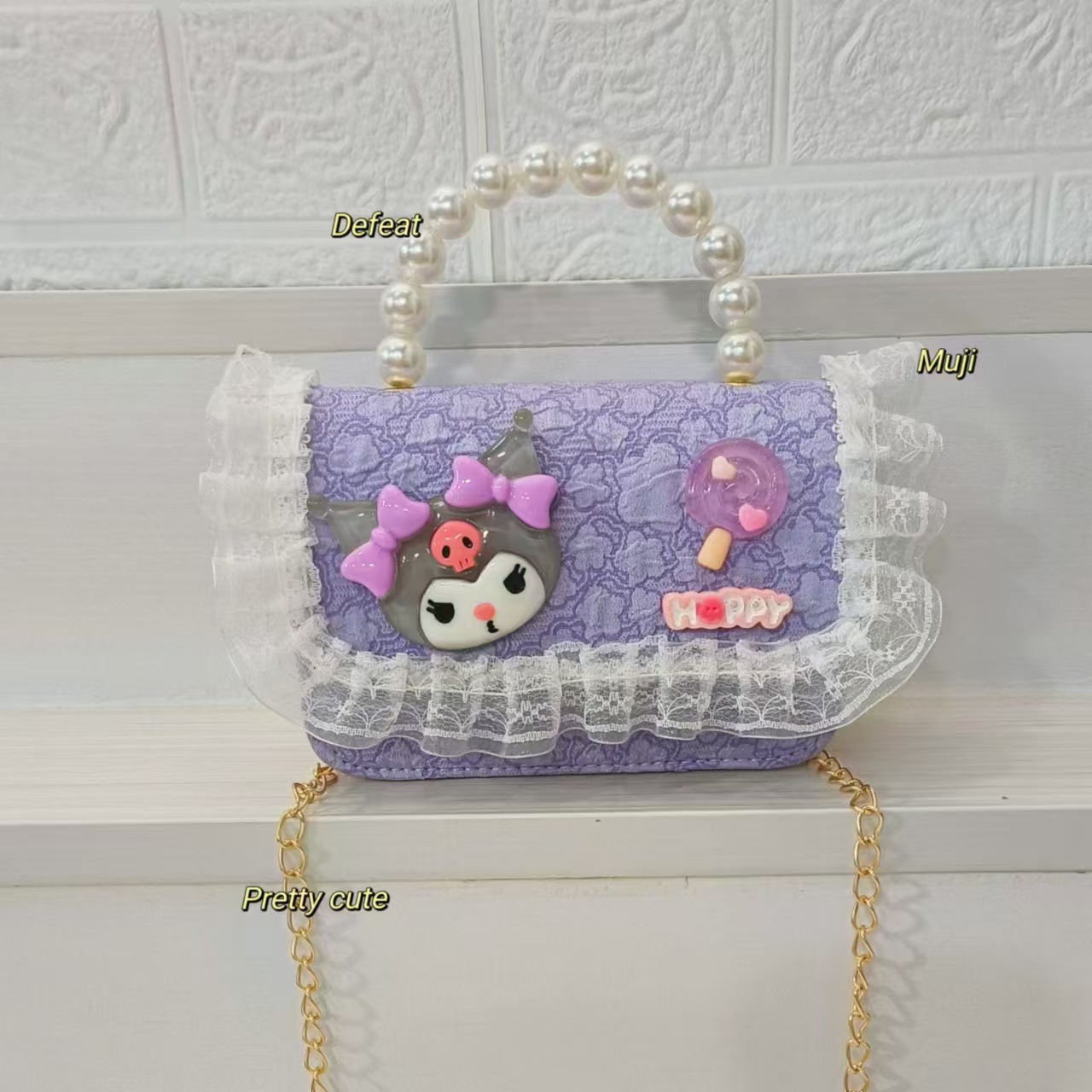 Perla bolso portátil para niños, bolso de hombro, bolso de cambio, bolso de princesa, bolso de dibujos animados, bolso de cadena, bolso cuadrado
