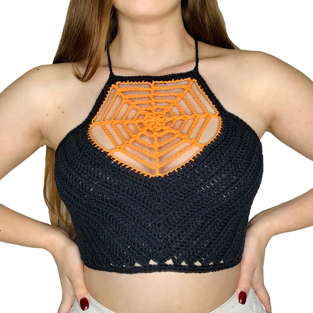YunwenY新款性感显胸蜘蛛网钩编女士裹胸泳装沙滩bikini性感上衣