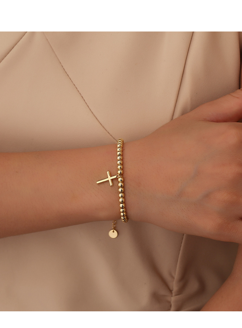 Gold Plated Beaded Charm Bracelet Minimalist Cross Design_voghion.com