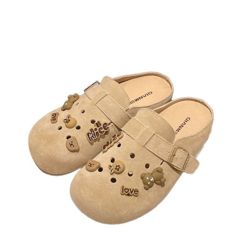 Туфли Birkenstock новые с отверстиями для женщин 2025 весна, милые мультяшные сандалии на одну ногу, плоская подошва Birkenstock