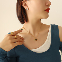 韩国网红潮流新品首饰套装 时尚百搭桃心砝码滴油棋盘格项链耳环