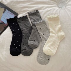 夏用の薄い水玉模様の女性用多用途ソックス、女の子用の真菌、無地の夏用ミッドカーフソックス、インスタイルパイルソックス