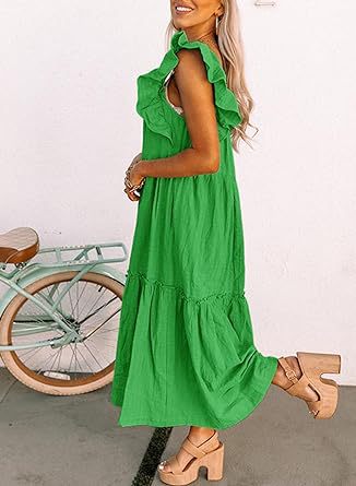 Women's Regular Dress Simple Style Square Neck Lettuce Trim Short Sleeve Solid Color Midi Dress Holiday Daily display picture 30