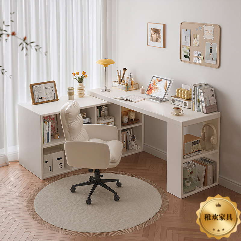Corner Desk Bedroom Girls Computer Desk L-Shaped Desk Bookcase Integrated Corner Office Desk Workbench