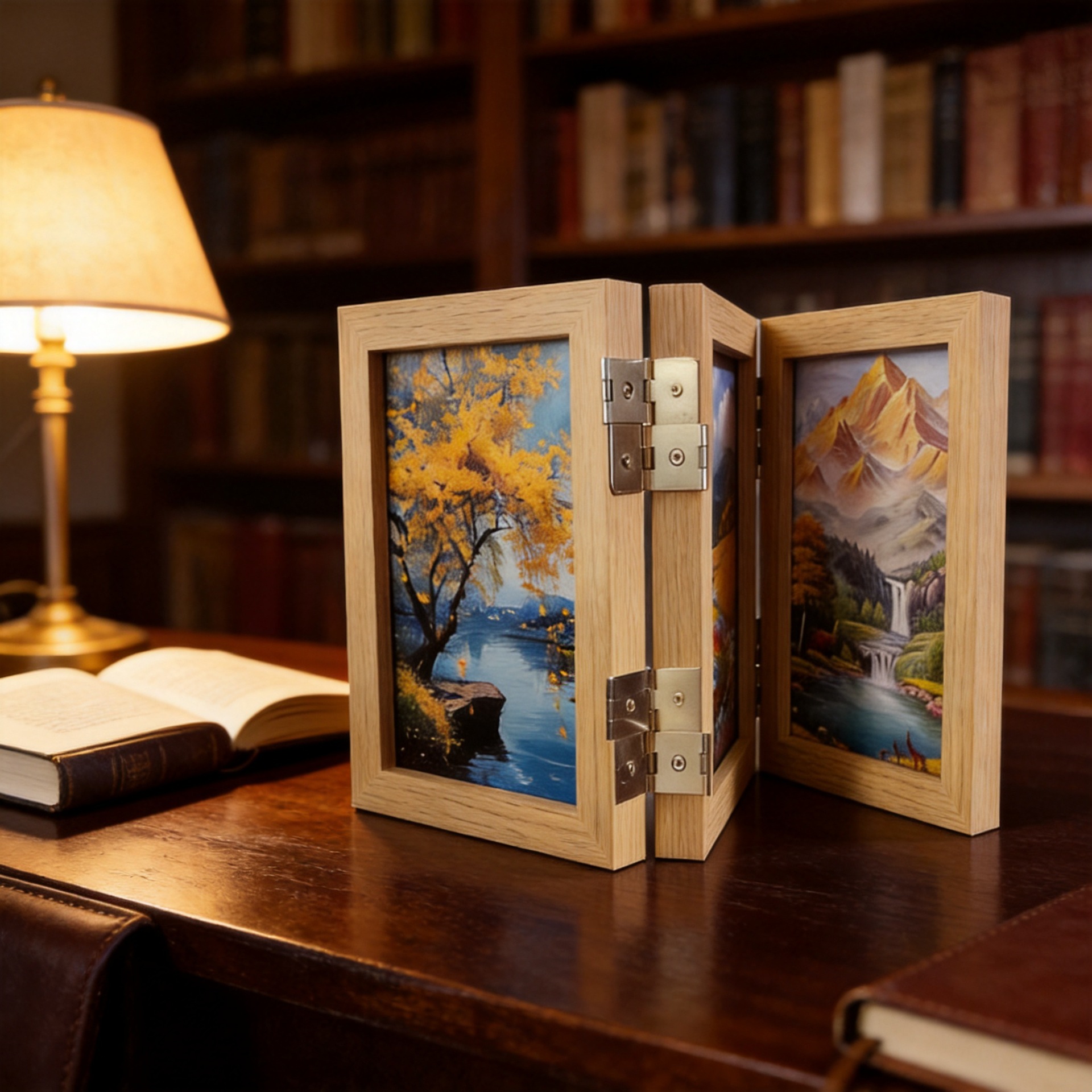 Wooden folding foldable photo frame