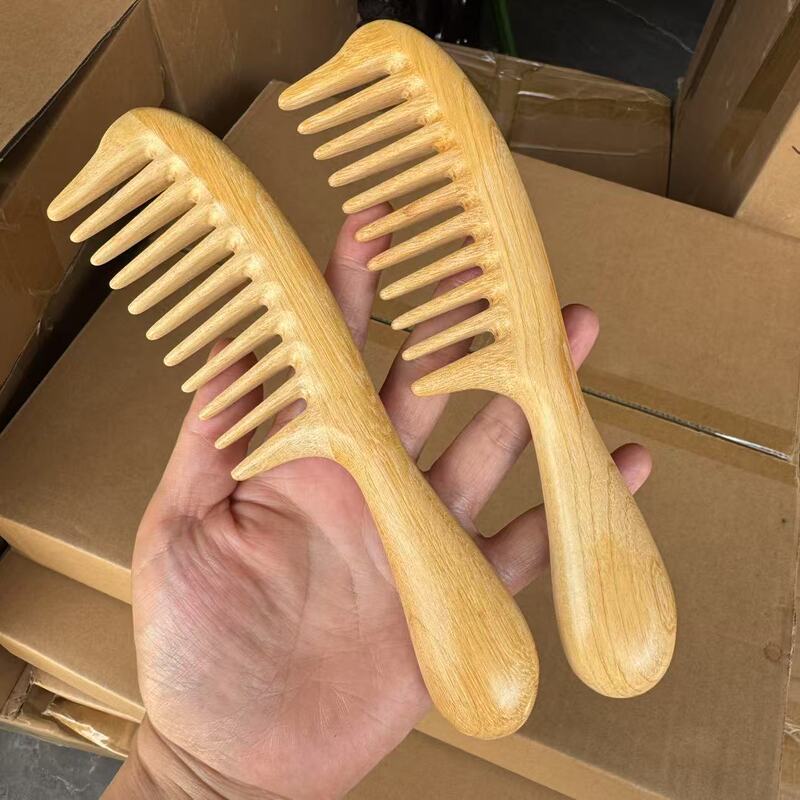 天然緑檀木櫛大歯櫛子供家庭用ワイド歯マッサージ頭皮経絡専用カール櫛|undefined