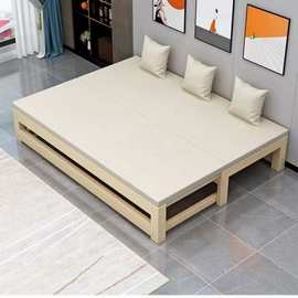 小户型阳台床可伸缩推拉床折叠式简约实木无床头午休床能伸缩榻米