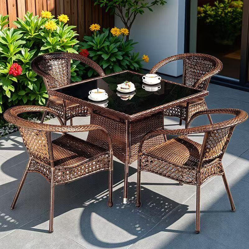 Balcony small table and chair set with rattan chairs, three-piece outdoor table and chair set, leisure tea table and chairs, outdoor courtyard waterproof chair with backrest Balcony small table and chair set with rattan chairs, three-piece outdoor table and chair set, leisure tea table and chairs, outdoor courtyard waterproof chair with backrest
