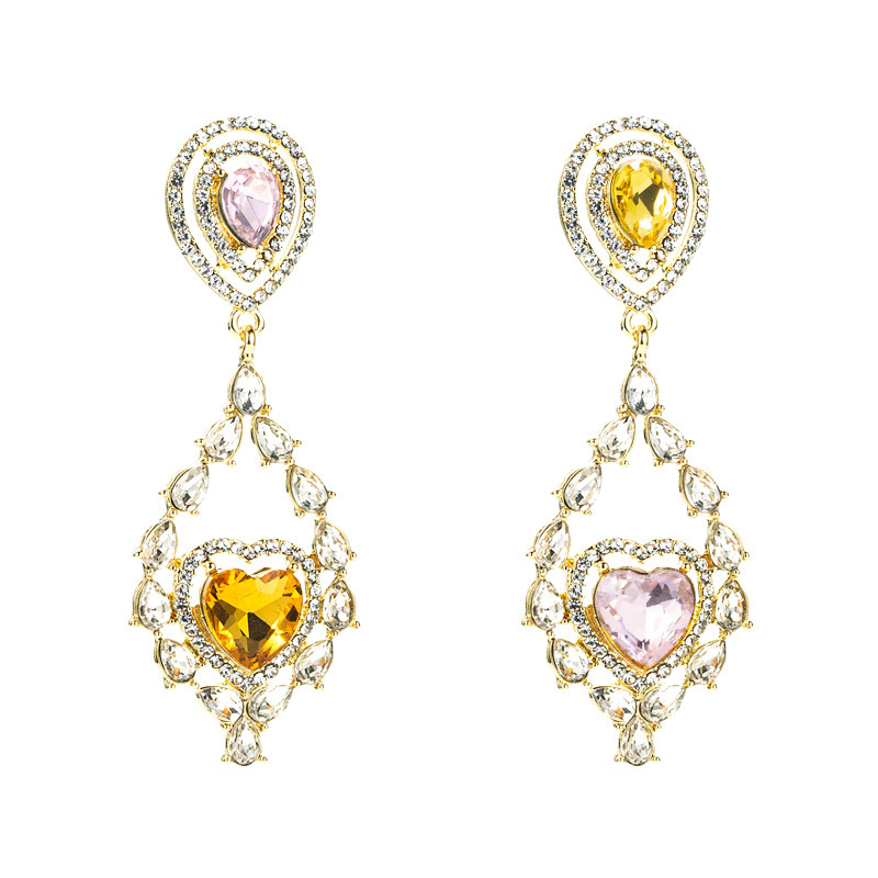 Wholesale Korean Water Drop Heart-shaped Alloy Diamond Long Earrings Nihaojewelry display picture 7