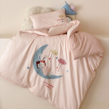 2025新款a类100s长绒棉儿童被套绣花带边幼儿园多件套宝宝床品