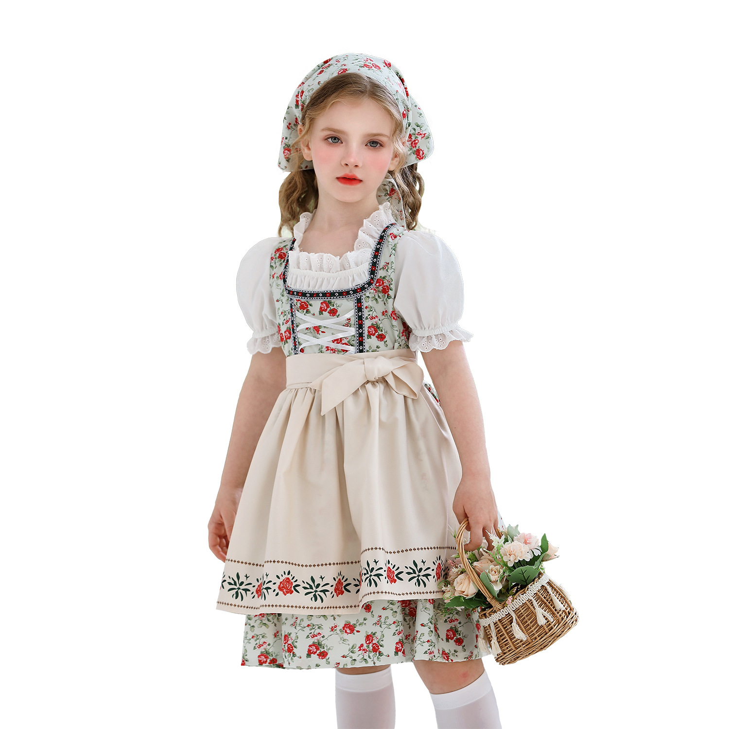 Prairie Colonial Children's Costume Oktoberfest Maid Costume Pastoral Girls Lolita Farm Dirndl Dress