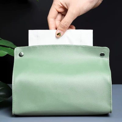 Leather Tissue Box, Car tissue box/set - olive-green-flat-tissue-box