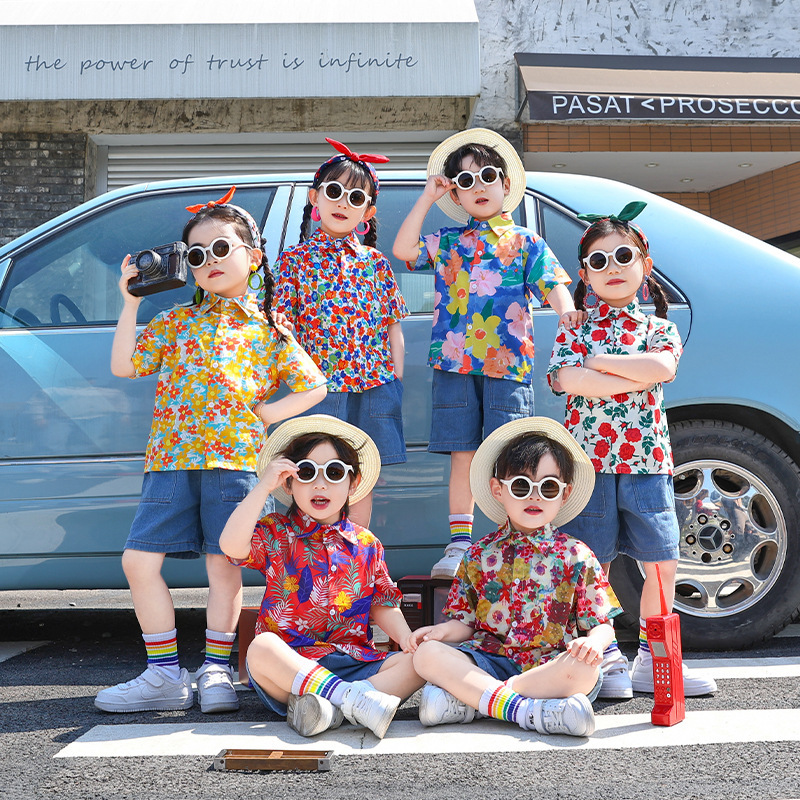90S Hong Kong Style Children's Clothing, Hong Kong Style Elementary School Sports Meeting Kindergarten Floral Shirts, Dance Performance Costumes