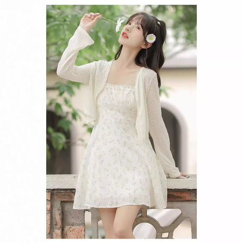 Women's 2024 new summer new small jacket with suspender skirt, sun protection clothing, shawl blouse, and fairy cardigan