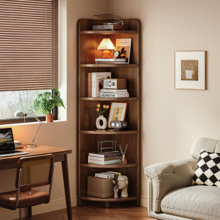 Solid Wood Corner Cabinet Corner Storage Rack Against the Wall Triangular Narrow Cabinet Home Storage Locker Fan-Shaped Corner Bookshelf