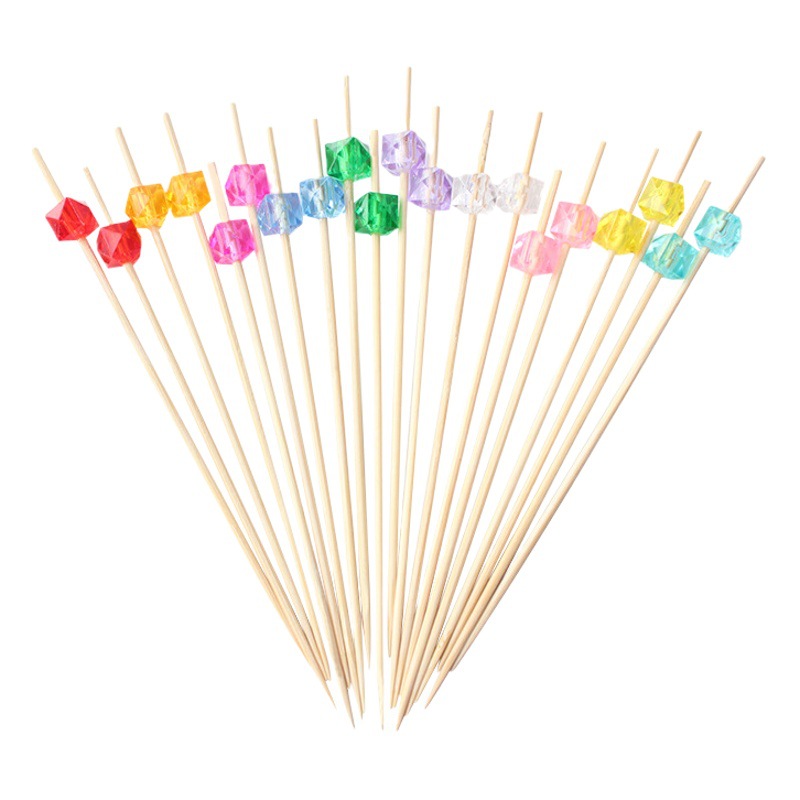 Bola de cristal de palo de bambú desechable 100 pcs/paquete Love Plum Blossom Diamond Bead Middle Pearl Cocktail Fruit Signo de acrílico