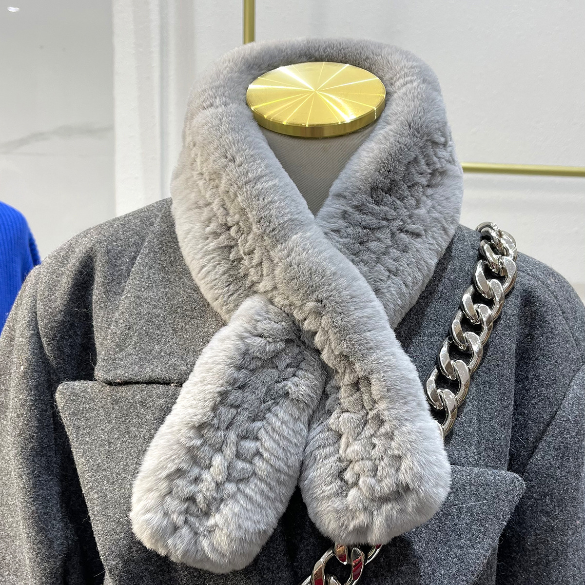 2026 Autumn and Winter New Products ~ Korean Real Rex Rabbit Fur Knitted Scarf Winter Decorative Small Scarf Pure Color Horse Year